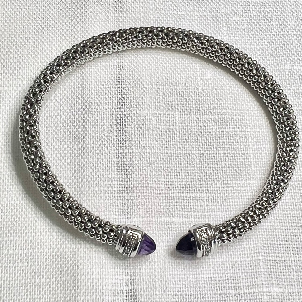 Italian silver bracelet with amethyst stone and small diamonds